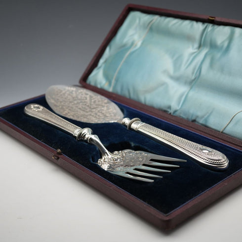 1876 English Antique Silver-Plate Fish Serving Cutlery by Atkin Brothers, Cased