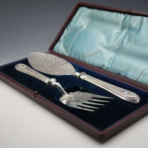 1876 English Antique Silver-Plate Fish Serving Cutlery by Atkin Brothers, Cased