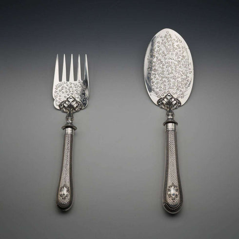 1876 English Antique Silver-Plate Fish Serving Cutlery by Atkin Brothers, Cased