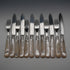 Circa 1899 British Antique Mother of Pearl Handle Dessert Cutlery Set for 6, Silver Decoration