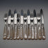 Circa 1899 British Antique Mother of Pearl Handle Dessert Cutlery Set for 6, Silver Decoration