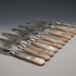 Circa 1899 British Antique Mother of Pearl Handle Dessert Cutlery Set for 6, Silver Decoration