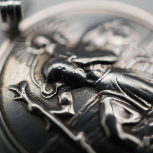 復古聖克里斯多福純銀獎牌墜飾附純銀項鍊 共5.9克