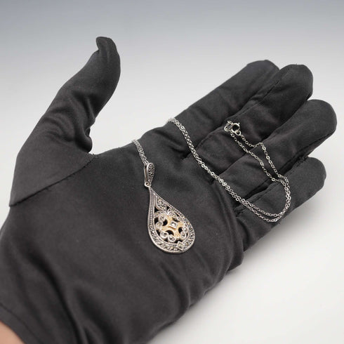 Vintage Sterling Silver & Marcasite Teardrop Pendant with Sterling Silver Necklace, Total 6.1g
