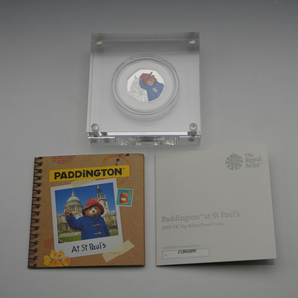 UK "Paddington Bear St Paul's Cathedral" 50p Proof Silver Coin Royal Mint, with Case and Certificate of Authenticity