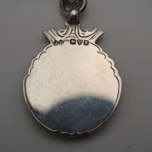 English Antique Sterling Silver Albert Chain with Sterling Silver Medal Fob, 22cm Total Length, 39g