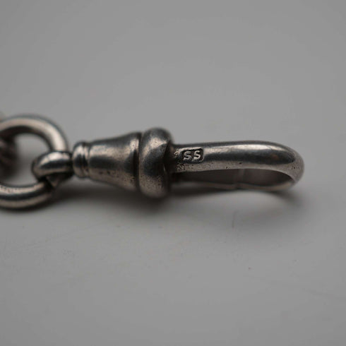 English Antique Sterling Silver Albert Chain with Sterling Silver Medal Fob, 22cm Total Length, 39g