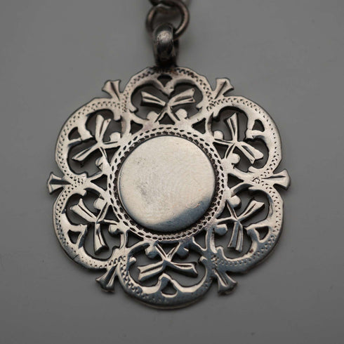 1915 British Antique Sterling Silver Double Albert Chain with Sterling Silver Medal Fob, 61g