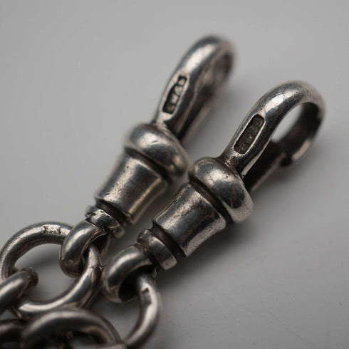 1915 British Antique Sterling Silver Double Albert Chain with Sterling Silver Medal Fob, 61g