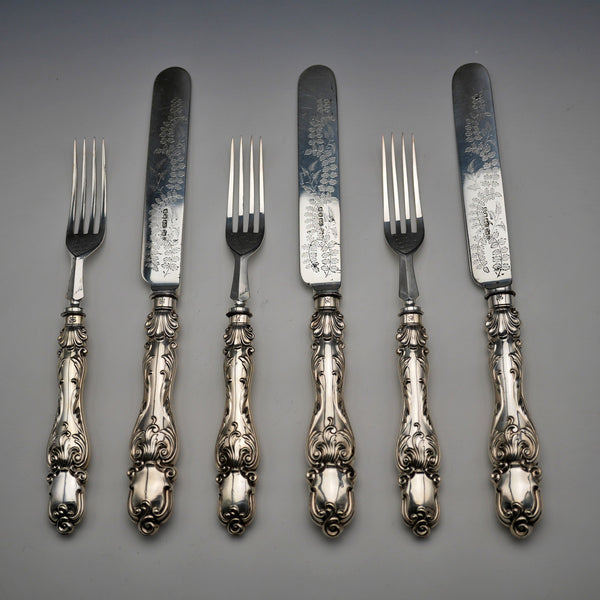 Late 19th Century English Antique Silver Plated Cutlery Set of 3 Pairs by Martin & Hall