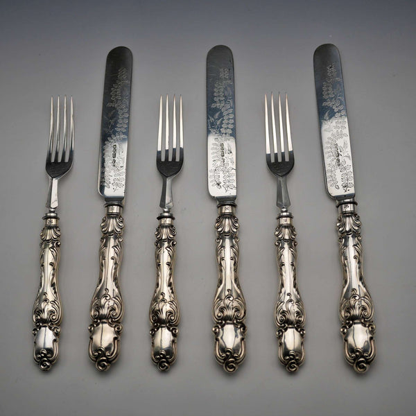 Late 19th Century English Antique Silver Plated Cutlery Set of 3 Pairs by Martin & Hall
