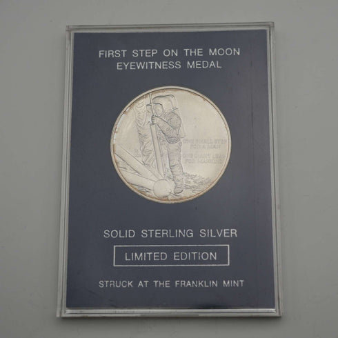 1969 "Apollo 11 Moon Landing" Sterling Silver Commemorative Medal 27g Franklin Mint with Case
