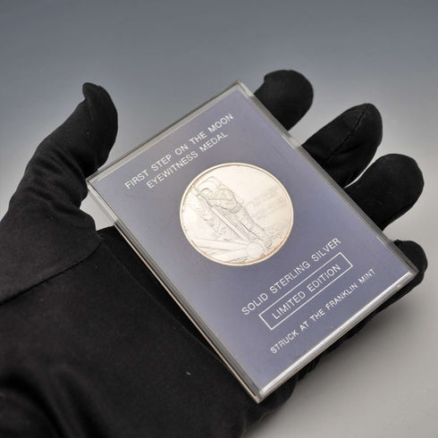 1969 "Apollo 11 Moon Landing" Sterling Silver Commemorative Medal 27g Franklin Mint with Case