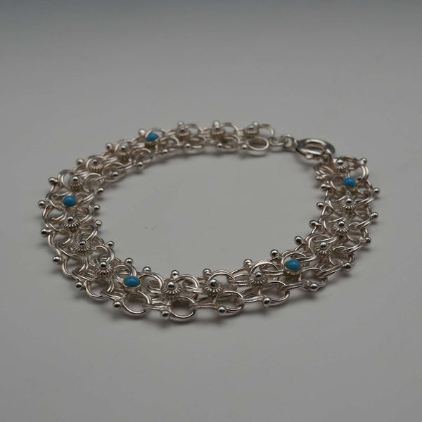 Vintage 835 Silver & Aquamarine Bracelet 15g