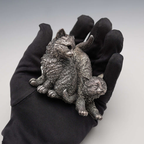 British Comyns Two Kittens Silver Plated Sculpture Figurine