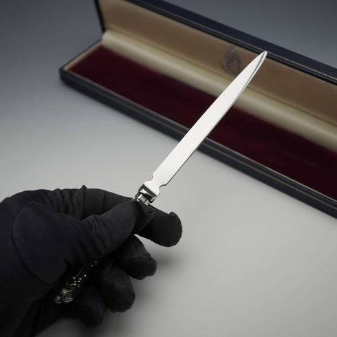 1997 UK Vintage Sterling Silver Handle Letter Opener in Case Boodle & Dunthorne