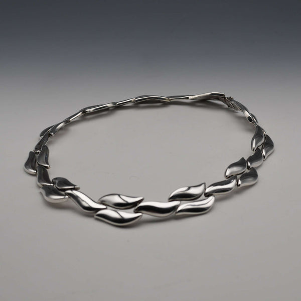 US Vintage Bill Schiffer Sterling Silver Leaf Link Necklace 42cm 102g