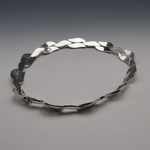 US Vintage Bill Schiffer Sterling Silver Leaf Link Necklace 42cm 102g