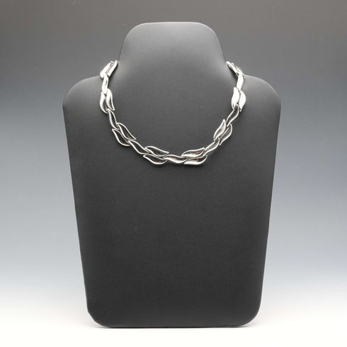 US Vintage Bill Schiffer Sterling Silver Leaf Link Necklace 42cm 102g