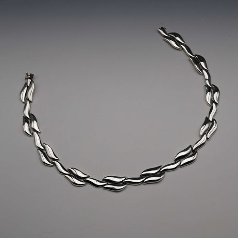 US Vintage Bill Schiffer Sterling Silver Leaf Link Necklace 42cm 102g