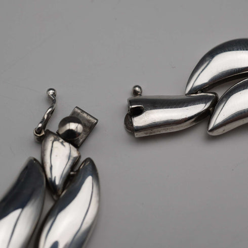 US Vintage Bill Schiffer Sterling Silver Leaf Link Necklace 42cm 102g