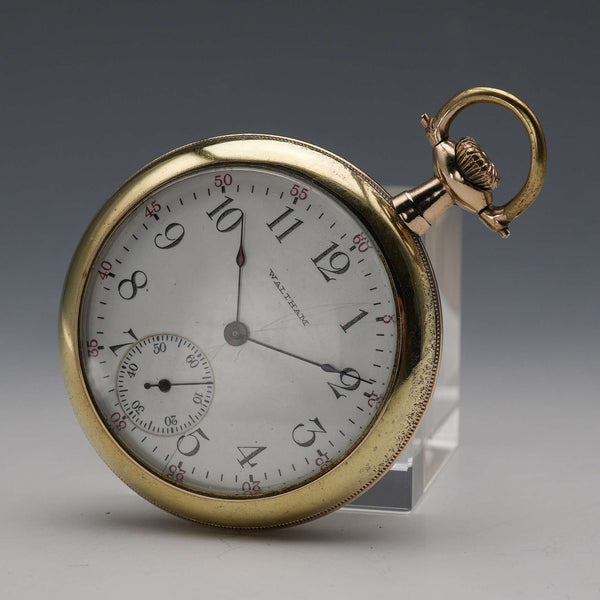 c. 1901 Antique USA Waltham Pocket Watch PS Bartlett Gold Filled Open Face Runs Well