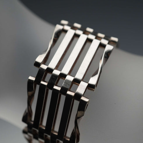 英国ヴィンテージ 純銀製 バーゲートスタイル ブレスレット 13g Alistair Stewart Jewellers