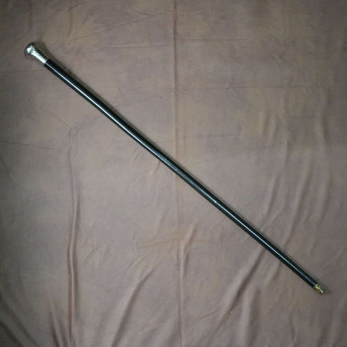 1908年 英国アンティーク ブラックシャフト 純銀ロンデルハンドル ステッキ 杖 90cm J Howell