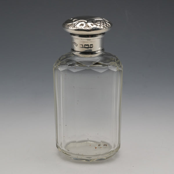 1901 English Antique Sterling Silver Lid Cut Glass Bottle