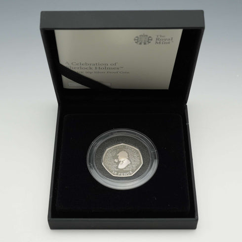 英国 「シャーロック・ホームズ」 50ペンス記念銀貨 RoyalMint ケース・説明書付