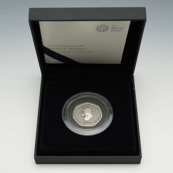 UK "Sherlock Holmes" 50 Pence Commemorative Silver Coin, Royal Mint with Case and Certificate