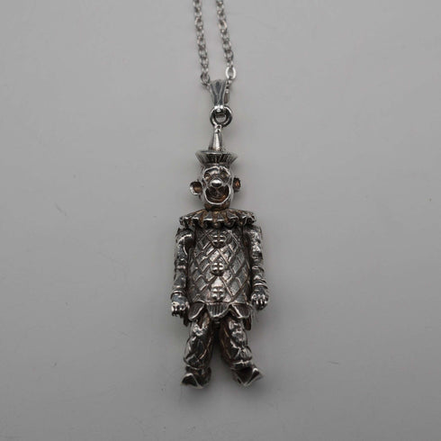 Vintage Moveable Clown Charm Sterling Silver Pendant with Sterling Silver Necklace 6.4g