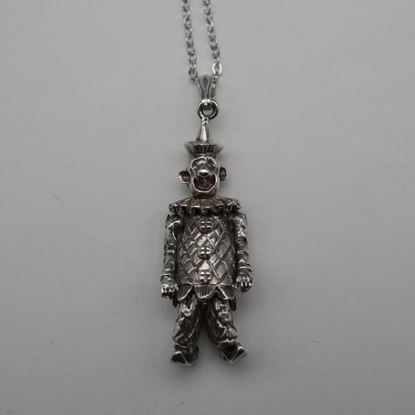 Vintage Moveable Clown Charm Sterling Silver Pendant with Sterling Silver Necklace 6.4g
