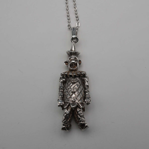 Vintage Moveable Clown Charm Sterling Silver Pendant with Sterling Silver Necklace 6.4g
