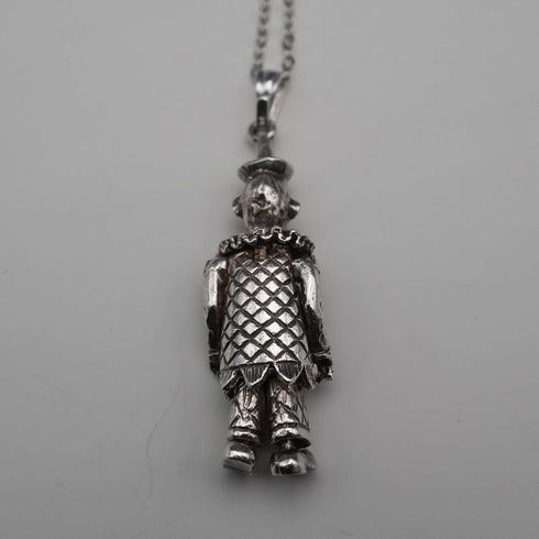 Vintage Moveable Clown Charm Sterling Silver Pendant with Sterling Silver Necklace 6.4g