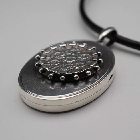 Antique Sterling Silver Locket Pendant with Leather Necklace 15.5g