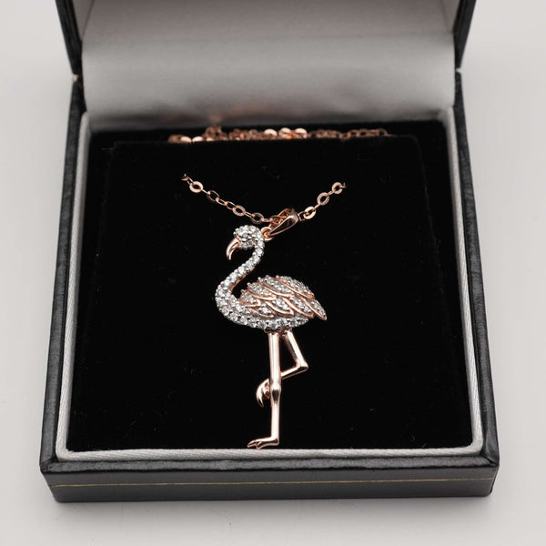 Vintage Gold Plated Sterling Silver & Zirconia Pink Flamingo Pendant with Sterling Silver Necklace, Total 4.5g