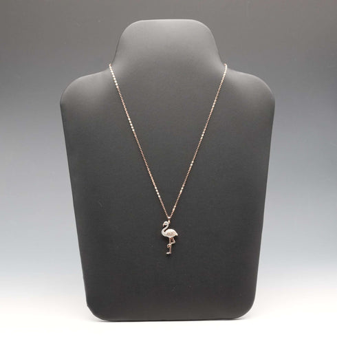Vintage Gold Plated Sterling Silver & Zirconia Pink Flamingo Pendant with Sterling Silver Necklace, Total 4.5g
