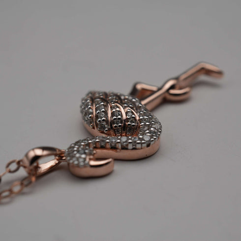 Vintage Gold Plated Sterling Silver & Zirconia Pink Flamingo Pendant with Sterling Silver Necklace, Total 4.5g