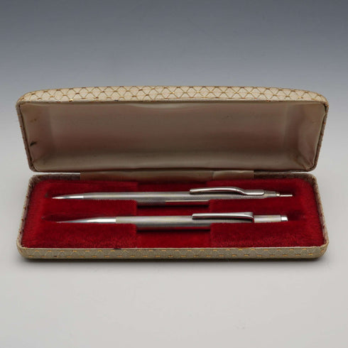 1979 English Vintage Sterling Silver Ballpoint Pen & Propelling Pencil by William Manton Ltd with Case