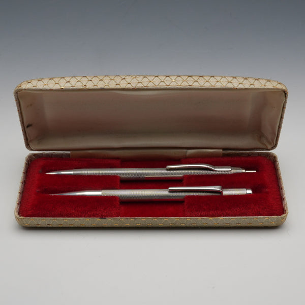 1979 English Vintage Sterling Silver Ballpoint Pen & Propelling Pencil by William Manton Ltd with Case