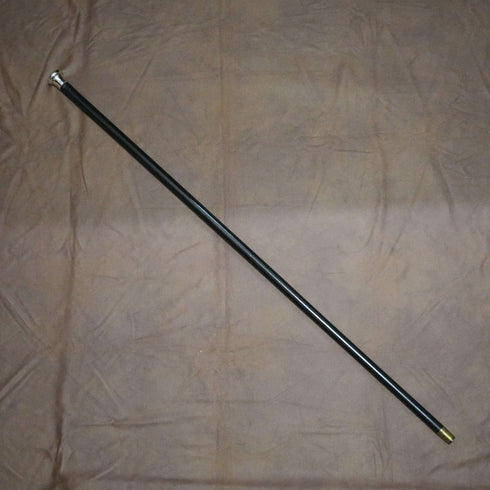 1965 Vintage British Black Shaft Sterling Silver Plain Rondel Handle Walking Stick 90cm