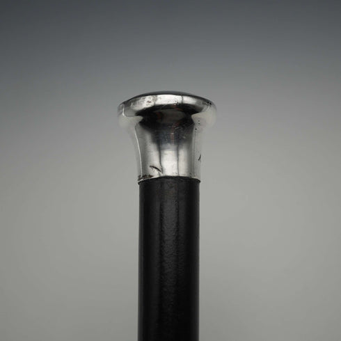 1965 Vintage British Black Shaft Sterling Silver Plain Rondel Handle Walking Stick 90cm