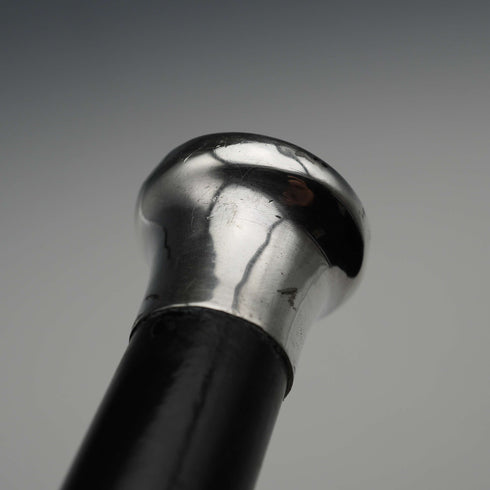 1965 Vintage British Black Shaft Sterling Silver Plain Rondel Handle Walking Stick 90cm