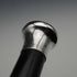 1965 Vintage British Black Shaft Sterling Silver Plain Rondel Handle Walking Stick 90cm