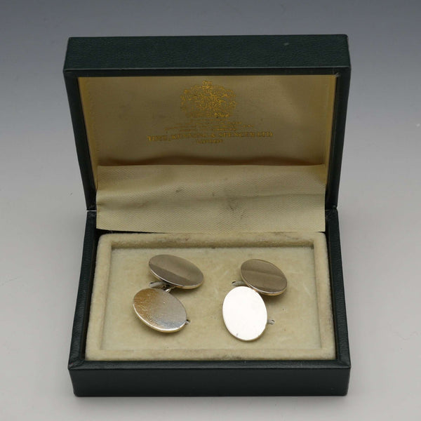 British Vintage Sterling Silver Oval Cufflinks, 11.7g, with Case