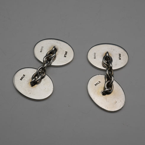 British Vintage Sterling Silver Oval Cufflinks, 11.7g, with Case