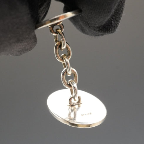 British Vintage Sterling Silver Oval Cufflinks, 11.7g, with Case