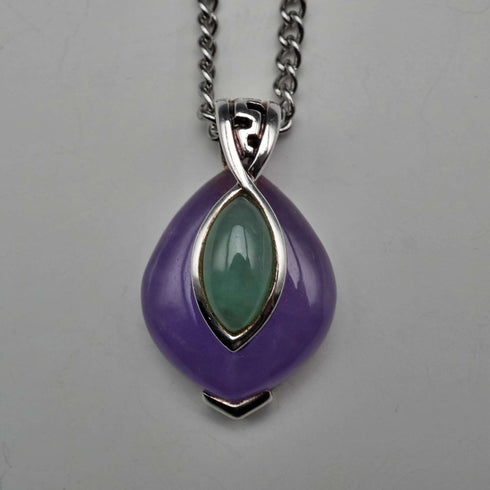 Colgante vintage de plata de ley con doble piedra (púrpura y verde), incluye cadena