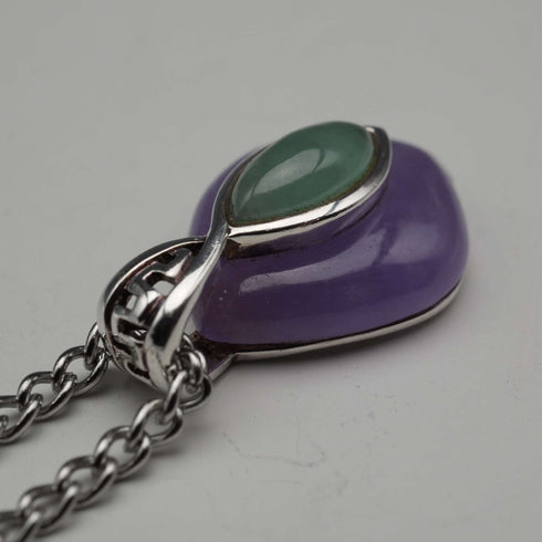 Colgante vintage de plata de ley con doble piedra (púrpura y verde), incluye cadena